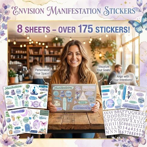 Vision Board Stickers for Manifestation - 175+ Vinyl Watercolor Decals for Manifestation to Personalize Journals, Planners, Water Bottles, and Laptops. in Saudi Arabia