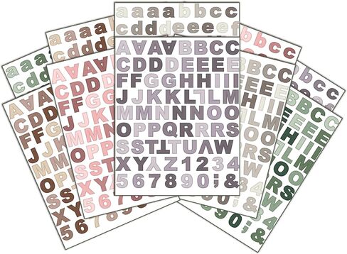 Mineral Tone Block Letter Sticker Collection - 775+ PCS Vinyl Alphabet Decals in Earthy Purples, Pinks, Greens, Greys, Browns with Uppercase, Lowercase, Numbers, & Symbols for Crafts + Scrapbooking in Saudi Arabia