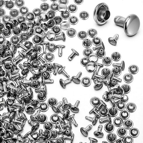 200Sets 6mm Round Cap Leather Rivets, Round Cap Tubular Metal Studs, Double Leather Crafting Rivets for Purse Keyrings Pet Collar Bag Repair and Decoration, Silver in Saudi Arabia