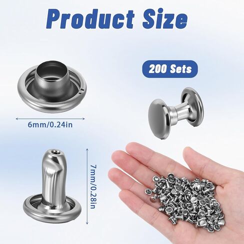 200Sets 6mm Round Cap Leather Rivets, Round Cap Tubular Metal Studs, Double Leather Crafting Rivets for Purse Keyrings Pet Collar Bag Repair and Decoration, Silver in Saudi Arabia