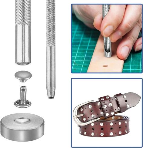 200Sets 6mm Round Cap Leather Rivets, Round Cap Tubular Metal Studs, Double Leather Crafting Rivets for Purse Keyrings Pet Collar Bag Repair and Decoration, Silver in Saudi Arabia
