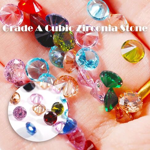 100PCS Mini Crystal Cubic Zirconia Stone, 4 Sizes Colorful Pointed Back Rhinestones, Cabochons Loose Beads for Jewelry Making Necklace Bracelet Earrings DIY Handmade Crafts Embellishment in Kuwait