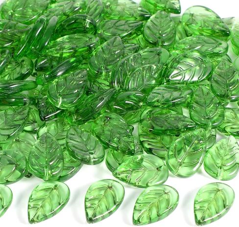 100Pcs Glass Green Leaf Beads with Hole, Spacer Bead for Handmade Jewelry Necklace Bracelet Earrings DIY Phong Charms Pendants Making - 1.8x1cm in Saudi Arabia