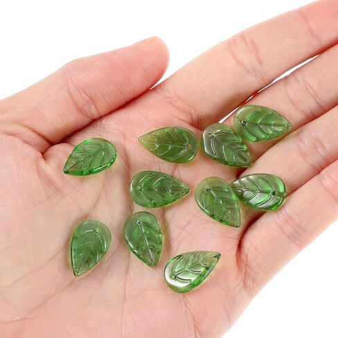 100Pcs Glass Green Leaf Beads with Hole, Spacer Bead for Handmade Jewelry Necklace Bracelet Earrings DIY Phong Charms Pendants Making - 1.8x1cm in Saudi Arabia