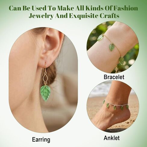100Pcs Glass Green Leaf Beads with Hole, Spacer Bead for Handmade Jewelry Necklace Bracelet Earrings DIY Phong Charms Pendants Making - 1.8x1cm in Saudi Arabia