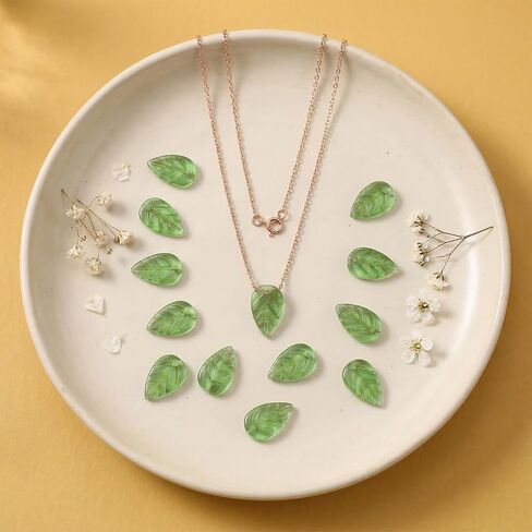 100Pcs Glass Green Leaf Beads with Hole, Spacer Bead for Handmade Jewelry Necklace Bracelet Earrings DIY Phong Charms Pendants Making - 1.8x1cm in Saudi Arabia