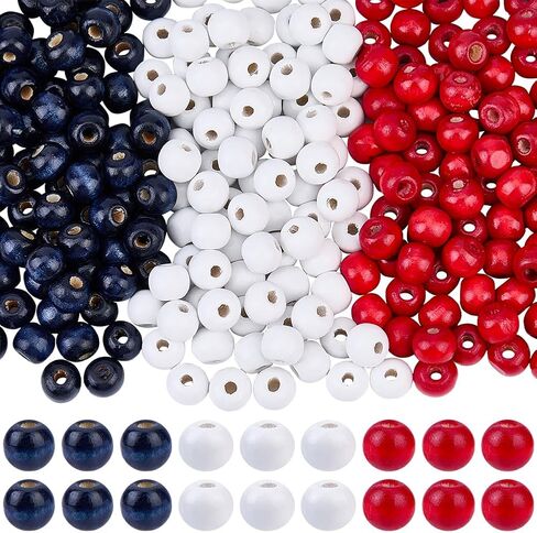 SUNNYCLUE 600Pcs 10mm Independence Day Beads Red White and Blue Beads Bulk Large Natural Wood Wooden Flag Loose Spacer Patriotic Beads for Bracelets Beading Bracelet Necklace Crafts Supplies Women in Saudi Arabia