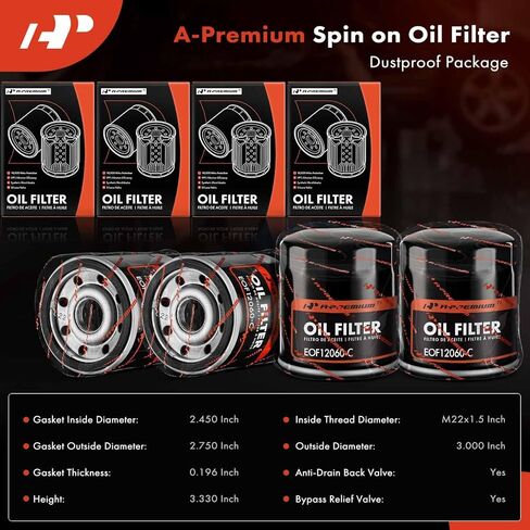فلتر زيت A-Premium 4-PC بطول 10 كيلو ميل متوافق مع Ford Escape وChevrolet Equinox، Malibu، Cruze، Traverse، Impala، Camaro، Colorado وGMC Terrain وBuick Encore & Cadillac CTS in Kuwait