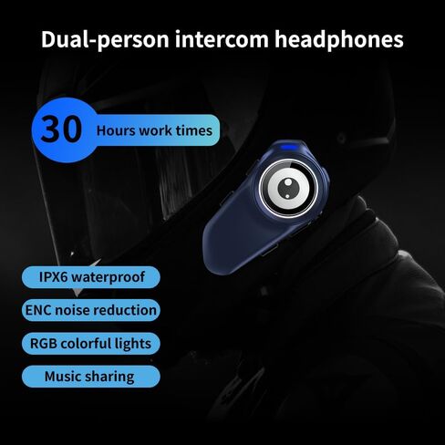 Motorcycle Helmet Bluetooth Headset, 30H 1000mAh Intercom, ENC+DSP Noise Cancel 40mm Speakers, 1000m 2-Person Comm System, IPX6 Waterproof Headphones, Music+Auto Ans For Tour(Soft Mic for Full-Face) in Saudi Arabia