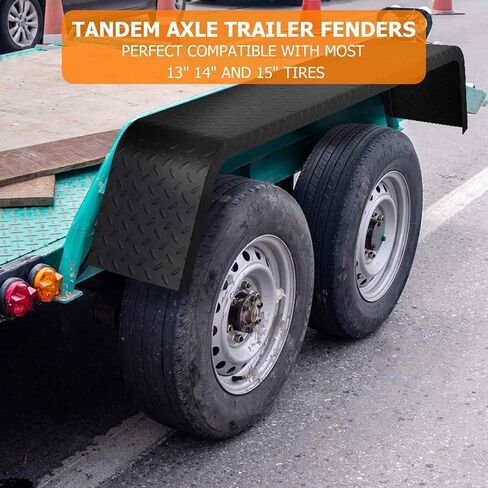 2-Pack Heavy Duty 14-Gauge Steel Tandem Axle Trailer Fenders, 72-7/8" x 10-1/4" x 13", Detachable Double Axle, Bolt-On/Weldable, Fits 13"-15" Tires for Car Hauler, Utility & Cargo Trailers in Saudi Arabia