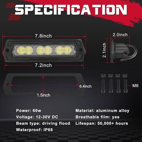 OFFROADTOWN 2PCS 60W CREE LED Flush Mount Pods - 7 بوصة شريط إضاءة للقيادة لسيارة جيب رانجلر JK JL Gladiator Tacoma Ford F-150 أضواء احتياطية عكسية in Kuwait
