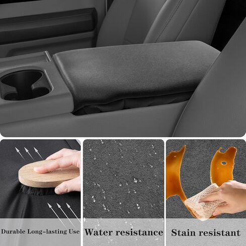 SUNJIKA Center Console Armrest Cover Replacement Compatible with Ford F-150 11th Gen 2004-2008, Leather Armrest Protector Accessories (Black) in Kuwait