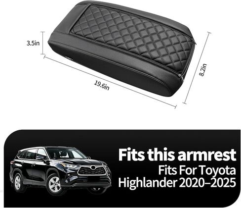 Center Console Armrest Cover for Toyota Highlander 2025 2024 2023 2022 2021 2020 Accessories, Anti-Scratch PU Leather Arm Rest Lid Protective Pad, Black in Saudi Arabia