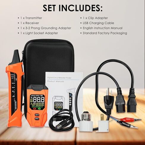 Rechargeable Circuit Breaker Finder & Electrical Circuit Tracer with GFCI Outlet Tester, NCV Voltage Detector, LCD Display, Flashlight, Audible/Visible Alerts, Carrying Case & 3 Adapters, 90-135V AC in Kuwait
