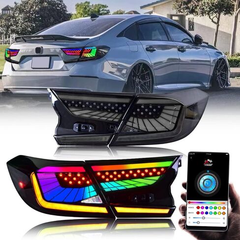 T T-ABC RGB Taillights Compatible with Honda Accord Tail Lights 2018-2022 LX Sport EX EX-L Touring 10th Gen Accessories Hybrid Rear Light V3 Clear Led Sequential Indicator New Custom Replacement (T3R) in Saudi Arabia