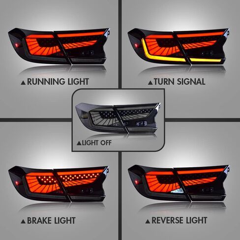 T T-ABC RGB Taillights Compatible with Honda Accord Tail Lights 2018-2022 LX Sport EX EX-L Touring 10th Gen Accessories Hybrid Rear Light V3 Clear Led Sequential Indicator New Custom Replacement (T3R) in Saudi Arabia