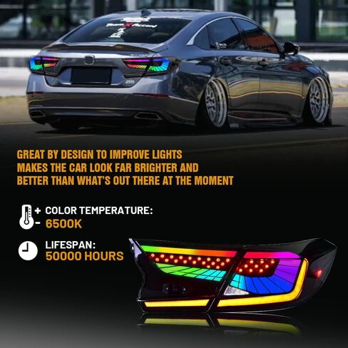 T T-ABC RGB Taillights Compatible with Honda Accord Tail Lights 2018-2022 LX Sport EX EX-L Touring 10th Gen Accessories Hybrid Rear Light V3 Clear Led Sequential Indicator New Custom Replacement (T3R) in Saudi Arabia