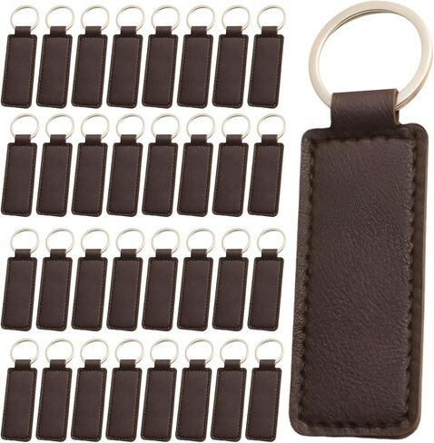100 Pcs Brown PU Leather Keychain Blanks, Rectangular Keychains Bulk with 0.984 in Metal Ring, 2.83 x 0.954 in DIY Craft Blanks for Engraving, Gifts, Easy Clean in Saudi Arabia