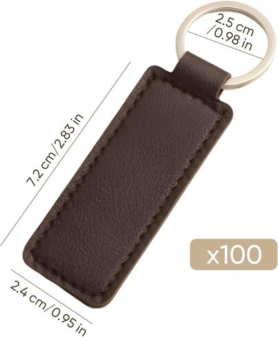 100 Pcs Brown PU Leather Keychain Blanks, Rectangular Keychains Bulk with 0.984 in Metal Ring, 2.83 x 0.954 in DIY Craft Blanks for Engraving, Gifts, Easy Clean in Saudi Arabia