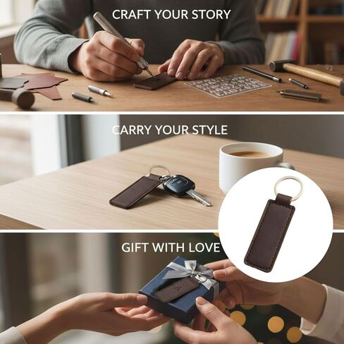 100 Pcs Brown PU Leather Keychain Blanks, Rectangular Keychains Bulk with 0.984 in Metal Ring, 2.83 x 0.954 in DIY Craft Blanks for Engraving, Gifts, Easy Clean in Saudi Arabia