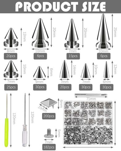 568PCS Punk Spikes and Studs Kit, 9 Sizes Premium Metal Cone Spikes, Square Pyramid Studs & Round Dome Rivets for Leathercraft, DIY Craft Decoration on Punk Clothes, Shoes, Belts, Dog Collars in Saudi Arabia