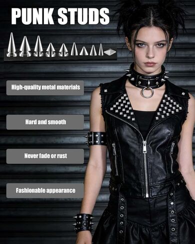 568PCS Punk Spikes and Studs Kit, 9 Sizes Premium Metal Cone Spikes, Square Pyramid Studs & Round Dome Rivets for Leathercraft, DIY Craft Decoration on Punk Clothes, Shoes, Belts, Dog Collars in Saudi Arabia