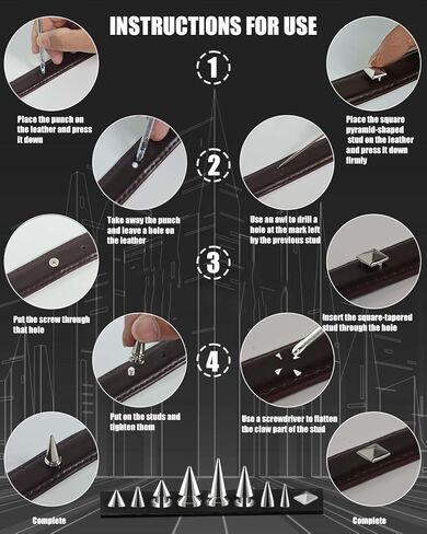 568PCS Punk Spikes and Studs Kit, 9 Sizes Premium Metal Cone Spikes, Square Pyramid Studs & Round Dome Rivets for Leathercraft, DIY Craft Decoration on Punk Clothes, Shoes, Belts, Dog Collars in Saudi Arabia
