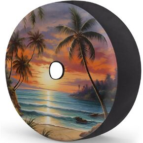 Spare Tire Cover with Backup Camera Hole Sunset Beach Palm Tree Waterproof Tire Cover Fit for Rv SUV Truck Travel Trailer 17inch in Saudi Arabia