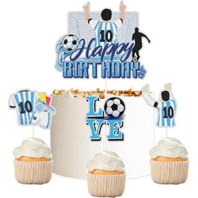 4pcs Football Superstar Cake Toppers,Blue number 10 Jerseys Themed Cake Decor,Football Birthday Party Supplies in Saudi Arabia