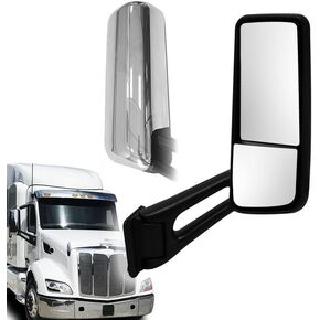 Door Mirror Chrome fit for 2013-2022 Peterbilt 579 Truck Left Driver Side Power Heated Mirrors (Chrome, Left) in Saudi Arabia