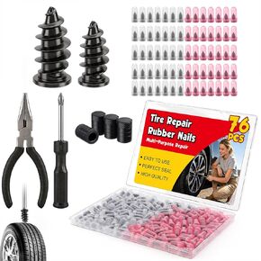 76PCS Tire Repair Rubber Nail Kit, 2 Sizes Premium Spiral Screw-in Tire Plugs, Tire Screw Plugs with Screwdriver, Pliers, Fast Self-Service Tool for Car, Truck,Motorcycle,Tractor Tire Puncture Repair in Saudi Arabia