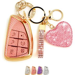 6 Button Key Fob Cover with Diamond, Compatible with GMC Yukon Denali Sierra 2021-2026, Fit for Chevy Silverado Suburban Tahoe Buick, Sparkling TPU Key Case and Bling Heart for Women (Silver) in Saudi Arabia