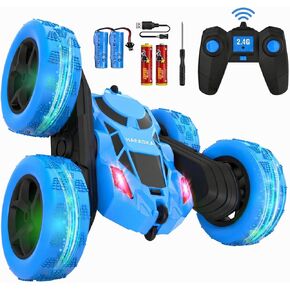 2.4GHz RC Stunt Car Double Sided 360° Rotation Off Road Vehicle with LED Lights 2 Batteries – Perfect Birthday for Teens Adults Who Love Drift & Rollover (Blue) in Kuwait