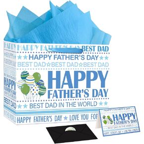 OIIVPOK Fathers Day Party Gift Bag, Large Happy Father's Day Bag with Tissue Papers & Card & Envelope & Sticker, Gift Bags for Father First Time Dad Grandfather, Daddy Wrapping Paper Bags (StyleA) in Saudi Arabia