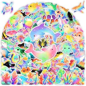 100 Pcs Cartoon Ocean Animal Stickers for Kids Adults, Cute Rainbow Animal Sticker Pack, Waterproof Vinyl Under the Sea Decals, Fish Turtle Stickers for Water Bottle, Laptop, Sea Life Party Favors in Saudi Arabia