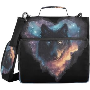 ALAZA Love Starry Sky Wolf Space Galaxy Zipper Binder 3 Ring Binder Organizer with Zipper and Shoulder Strap Large Capacity Multi-Pocket for Office Supplies Work in Kuwait