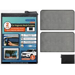 Magnetic Mesh Car Window Shades 2 Pack, 90% UV Block, Breathable Mesh, Privacy with Inside Visibility, Easy Magnetic Install, for Baby, Breastfeeding, Camping (Black, Large 31.5"L x 20"W) in Saudi Arabia