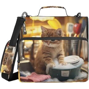 ALAZA Funny Animal Cat Kitten Zipper Binder 3 Ring Binder Organizer with Zipper and Shoulder Strap Large Capacity Multi-Pocket for Office Supplies Work in Kuwait