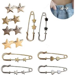 10 PCS Pant Waist Tightener Star Buttons Pins for Loose Jeans Reusable Waist Cincher Clip Jean Waist Tightener for Women Star Brooch for Clothing Dresses Skirts No Sewing Decoration Accessories in Saudi Arabia