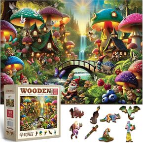WOODEN.CITY Wooden Puzzle 1000 Pieces Mushroom Wonderland – Premium 1000 Piece Wood Puzzle for Adults with 100 Whimsy Shapes – Made & Designed in EU in Saudi Arabia