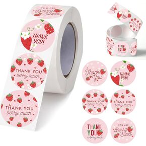 500Pcs Strawberry Thank You Stickers Rolls, 6 Designs Cute DIY Adhesive Labels Envelope Gift Sealing Stickers Summer Birthday Party Cupcake Decoration Sticker for Favors Supplies in Kuwait