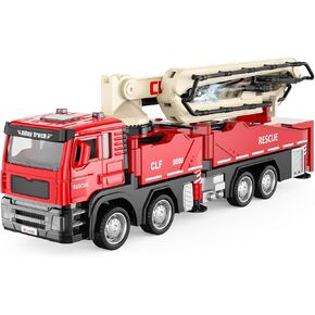 1:50 Die-Cast Fire Ladder Truck, 12in Extendable Ladder with Water Spray, Openable car Door, Lights Sounds, Pull-Back Rescue Toy with Rotating Platform for Kids 3-9 in Saudi Arabia