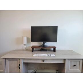 41 Inch Extra‑Wide Weathered Oak Monitor Stand, Distressed Solid Wood Desk Riser, Farmhouse‑Boho Dual‑Leg Screen Elevator for Large & Dual‑Monitor Home Office in Saudi Arabia