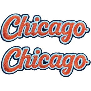 2 PCS Chicago Word Letters Football Patch Embroidered Iron On Patches for Decorate Craft Clothes in Saudi Arabia