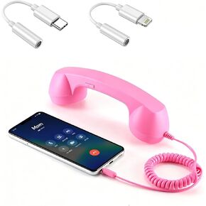 Retro Phone Handset for Cell Phone Wired Vintage Telephone Receiver with 3.5mm Jack, Includes USB-C + Lightning Adapters Old Fashioned Landline Handle for iPhone, for Android, and Laptop in Saudi Arabia