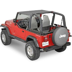 Bikini Top Bimini Brief Sunshade in Black Denim - Full Top All Seats - Fits Jeep Wrangler YJ 1987-1995 - Classic Dark Black Denim Vinyl Fabric - UV-Protected 23 oz Heavy-Duty Vinyl in Saudi Arabia