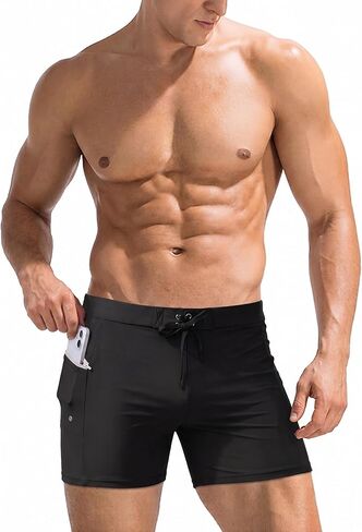 Ekouaer Mens Tight Swim Trunks Quick Dry Swim Briefs 5" Sexy Swimwear Zip Pockets Bathing Suit with Mesh Lining in Saudi Arabia