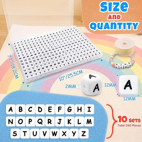 260Pcs Silicone Letter Beads 12mm White Square Soft Letter Bead for Name Keychains Making 10 Sets A-Z Silicone Alphabet Beads with Storage Box Ideal Crafts Kit for Bracelet Keychains in Kuwait