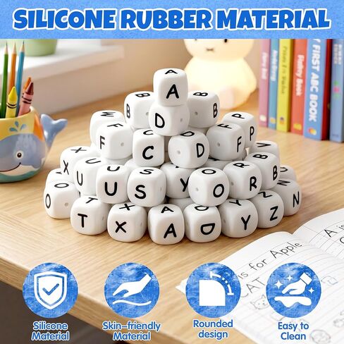260Pcs Silicone Letter Beads 12mm White Square Soft Letter Bead for Name Keychains Making 10 Sets A-Z Silicone Alphabet Beads with Storage Box Ideal Crafts Kit for Bracelet Keychains in Kuwait