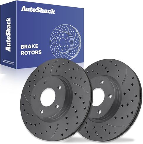 AutoShack Front Brake Rotors for Nissan, Quest 2004-2009, 2011-2017 Pathfinder 2016, 4WD FWD V6 3.5L - Coated Drilled & Slotted - Black Matte Finish - BlackShield - 11.41" (289.7 mm), 5-Lug in Kuwait